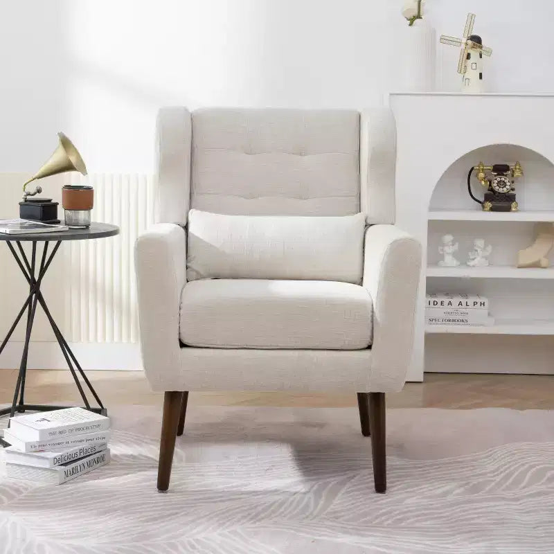 Chenille Upholstered Arm Chair, Comfy Soft Padded Lounge Chair with a Pillow and Solid Wood Legs, 4W-ModernLuxe