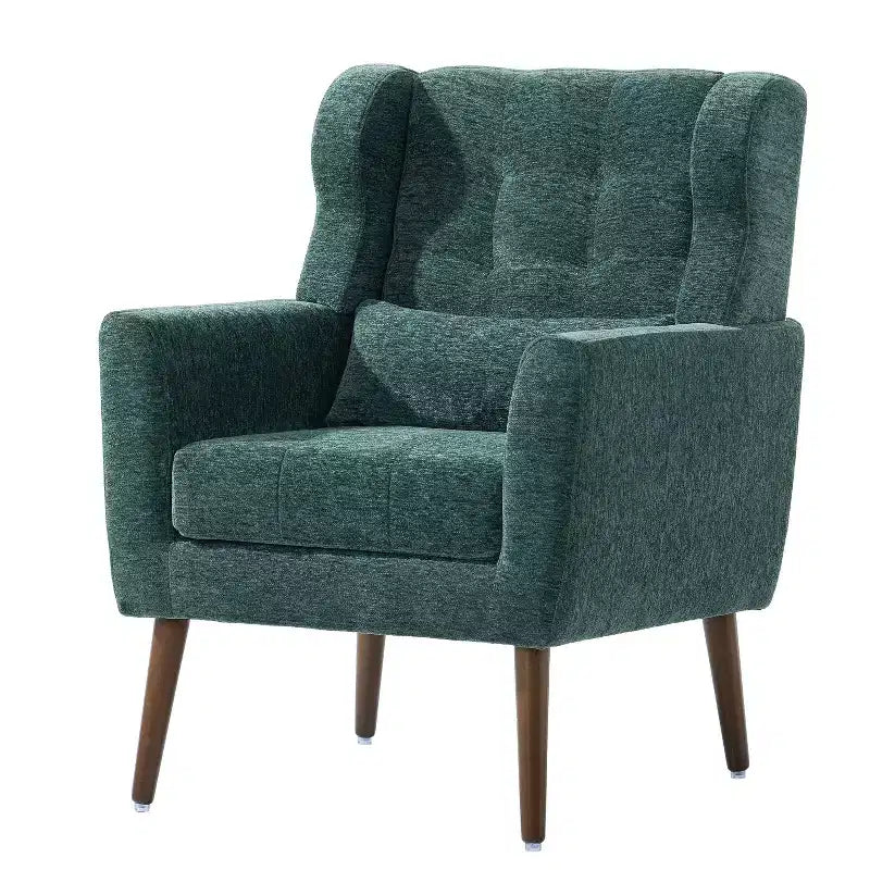 Chenille Upholstered Arm Chair, Comfy Soft Padded Lounge Chair with a Pillow and Solid Wood Legs, 4W-ModernLuxe