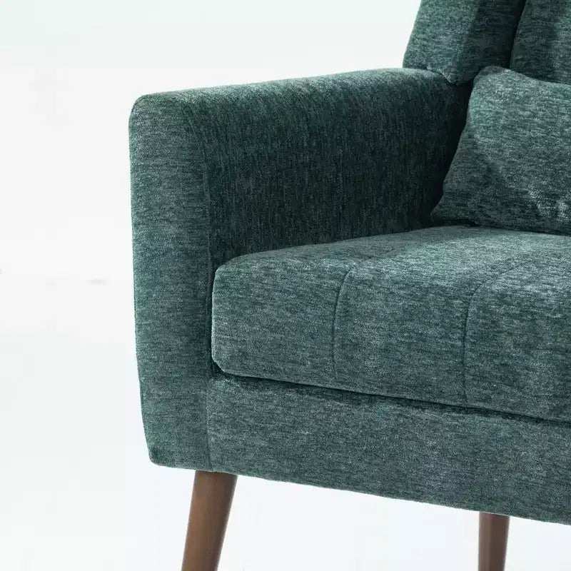 Chenille Upholstered Arm Chair, Comfy Soft Padded Lounge Chair with a Pillow and Solid Wood Legs, 4W-ModernLuxe