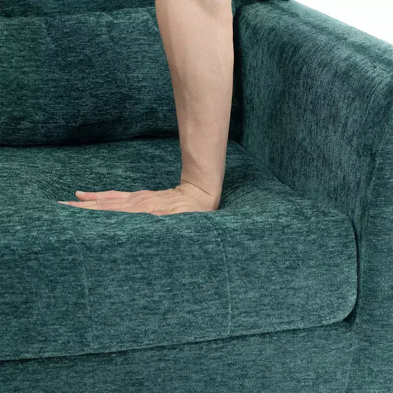 Chenille Upholstered Arm Chair, Comfy Soft Padded Lounge Chair with a Pillow and Solid Wood Legs, 4W-ModernLuxe