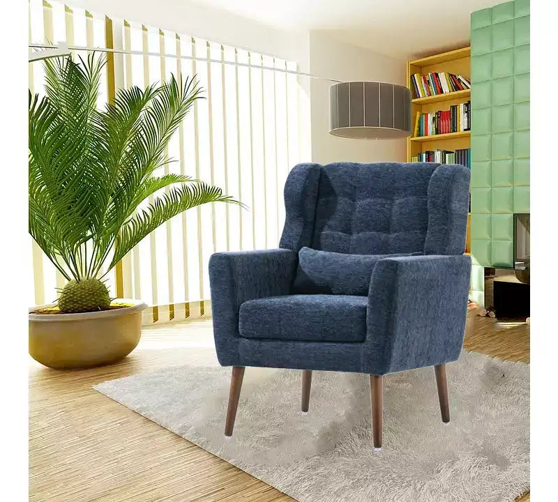 Chenille Upholstered Arm Chair, Comfy Soft Padded Lounge Chair with a Pillow and Solid Wood Legs, 4W-ModernLuxe
