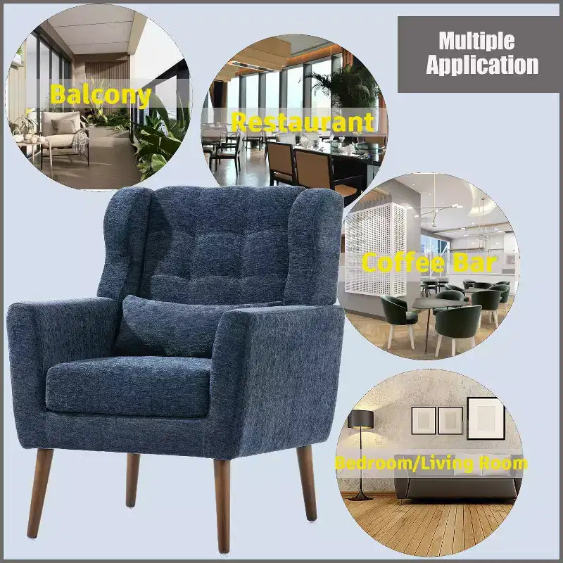 Chenille Upholstered Arm Chair, Comfy Soft Padded Lounge Chair with a Pillow and Solid Wood Legs, 4W-ModernLuxe