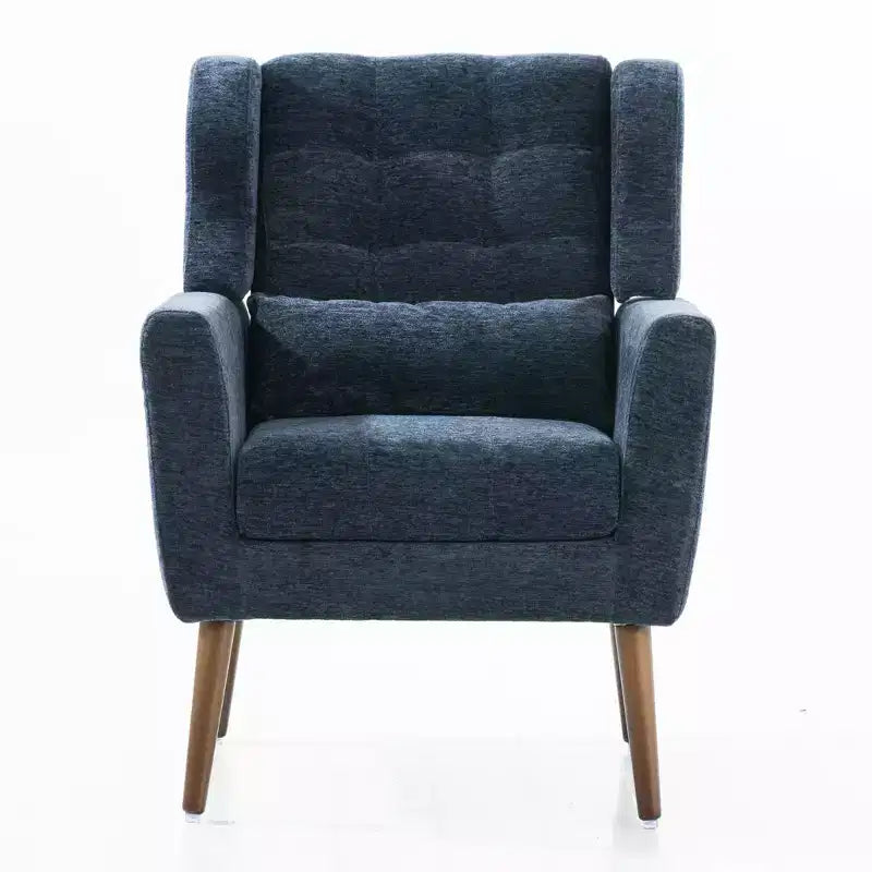 Chenille Upholstered Arm Chair, Comfy Soft Padded Lounge Chair with a Pillow and Solid Wood Legs, 4W-ModernLuxe