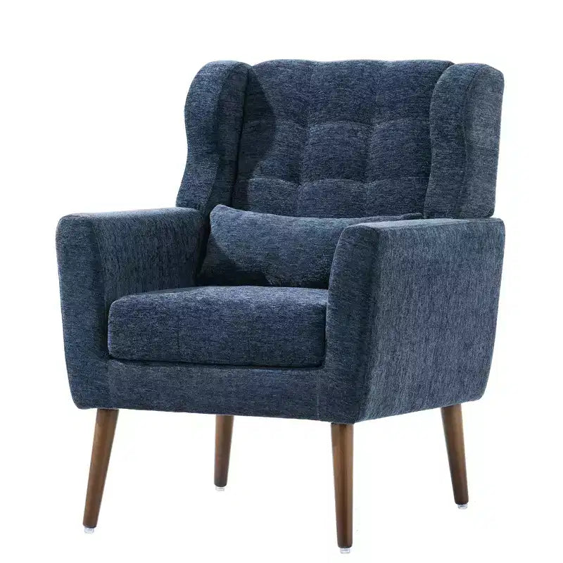 Chenille Upholstered Arm Chair, Comfy Soft Padded Lounge Chair with a Pillow and Solid Wood Legs, 4W-ModernLuxe