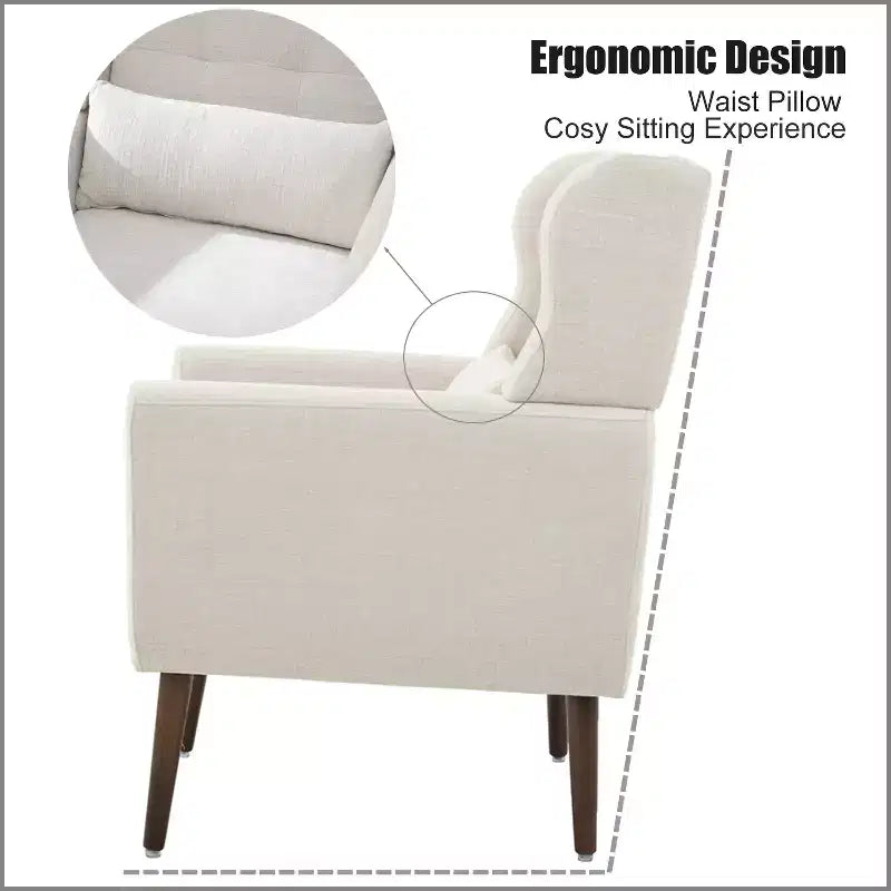 Chenille Upholstered Arm Chair, Comfy Soft Padded Lounge Chair with a Pillow and Solid Wood Legs, 4W-ModernLuxe