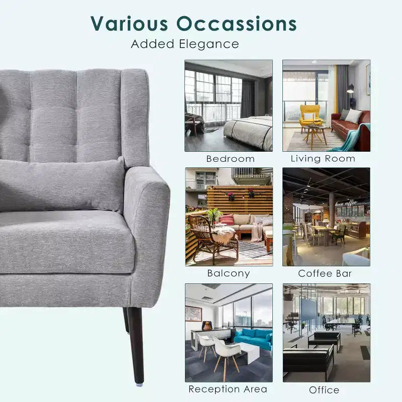 Chenille Upholstered Arm Chair, Comfy Soft Padded Lounge Chair with a Pillow and Solid Wood Legs, 4W-ModernLuxe