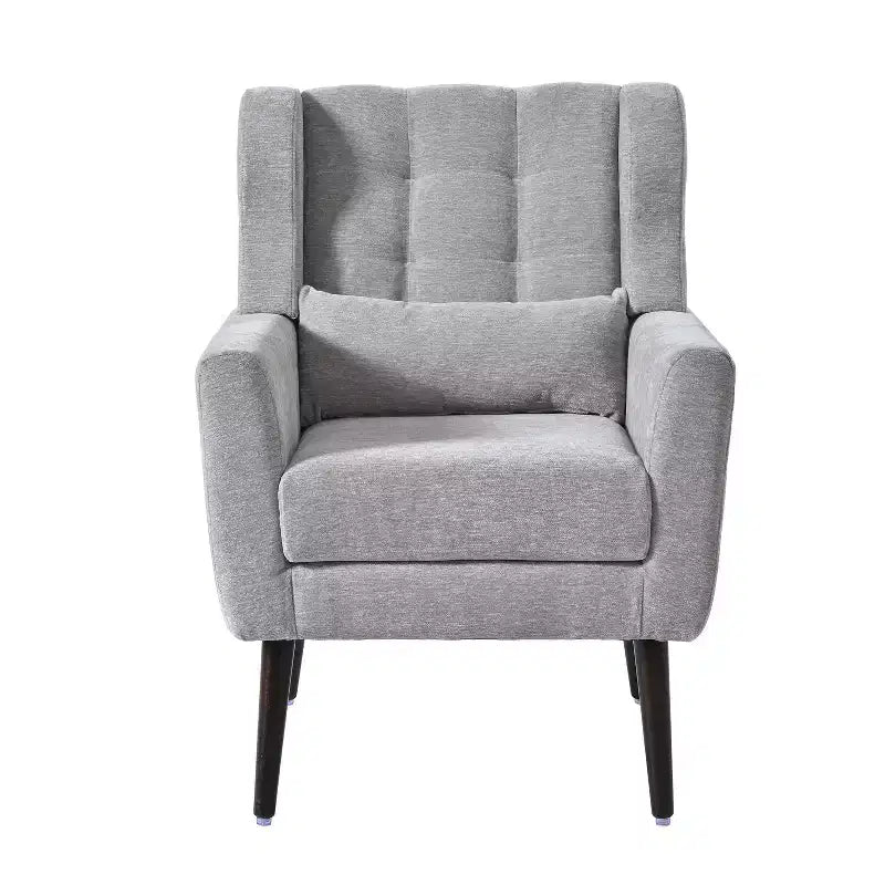 Chenille Upholstered Arm Chair, Comfy Soft Padded Lounge Chair with a Pillow and Solid Wood Legs, 4W-ModernLuxe