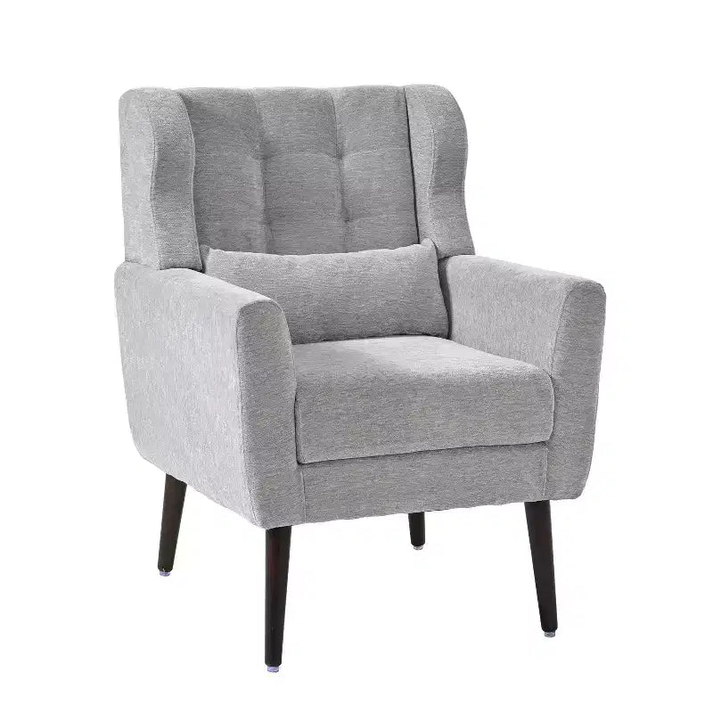 Chenille Upholstered Arm Chair, Comfy Soft Padded Lounge Chair with a Pillow and Solid Wood Legs, 4W-ModernLuxe