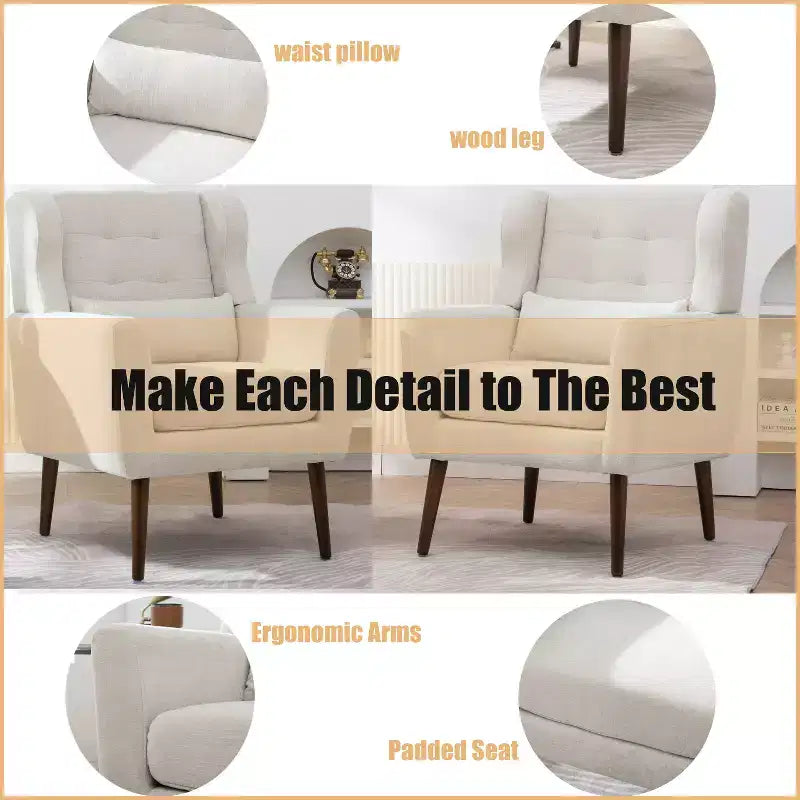Chenille Upholstered Arm Chair, Comfy Soft Padded Lounge Chair with a Pillow and Solid Wood Legs, 4W-ModernLuxe
