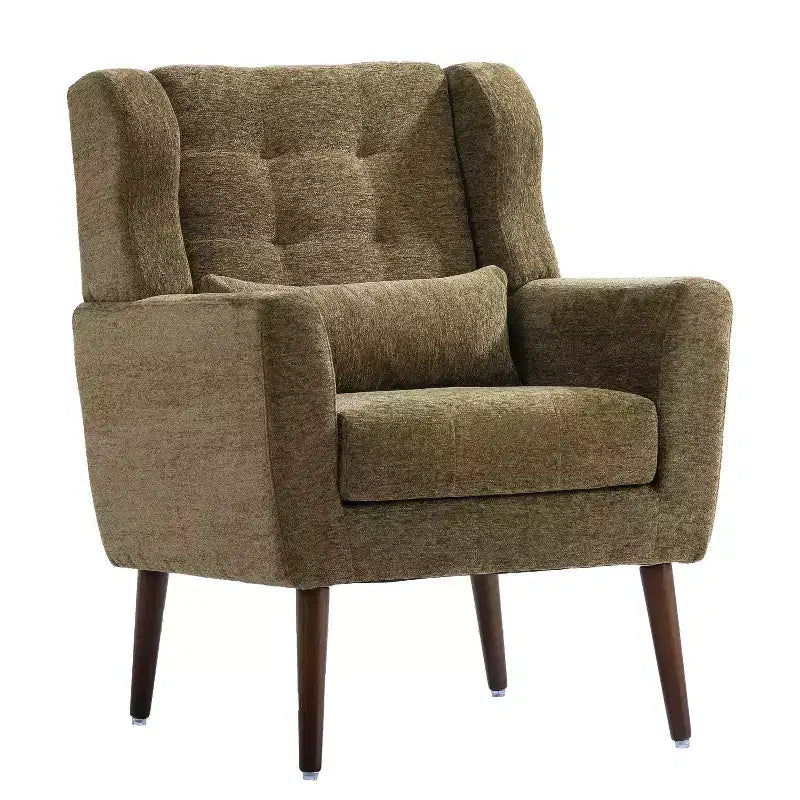 Chenille Upholstered Arm Chair, Comfy Soft Padded Lounge Chair with a Pillow and Solid Wood Legs, 4W-ModernLuxe