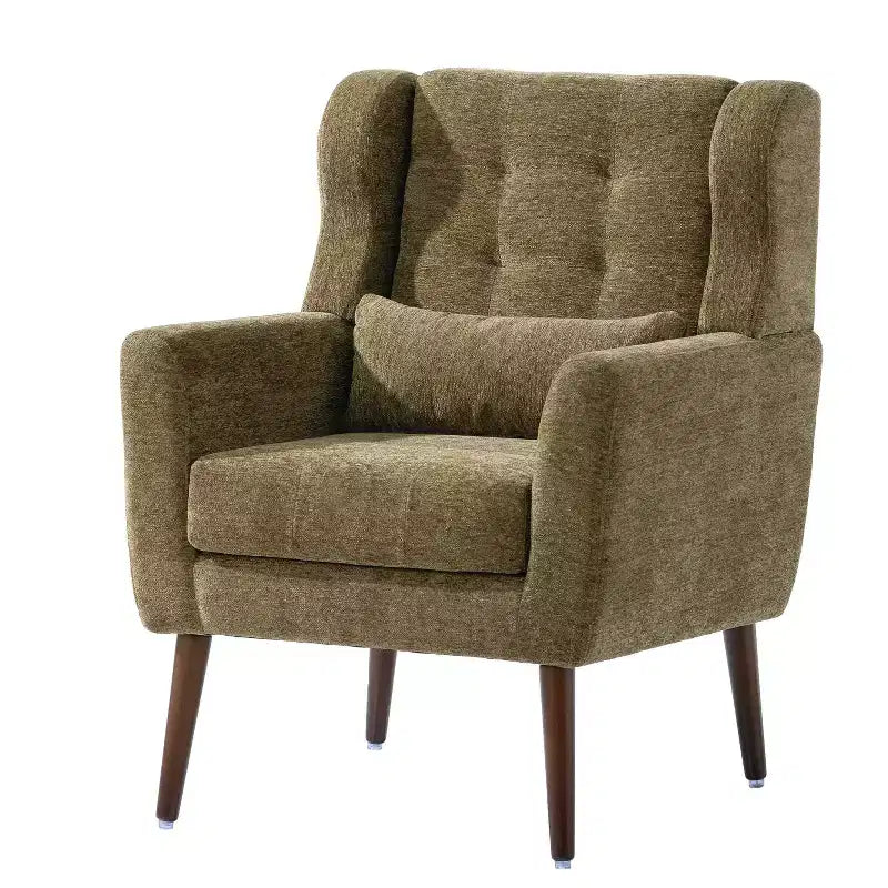 Chenille Upholstered Arm Chair, Comfy Soft Padded Lounge Chair with a Pillow and Solid Wood Legs, 4W-ModernLuxe