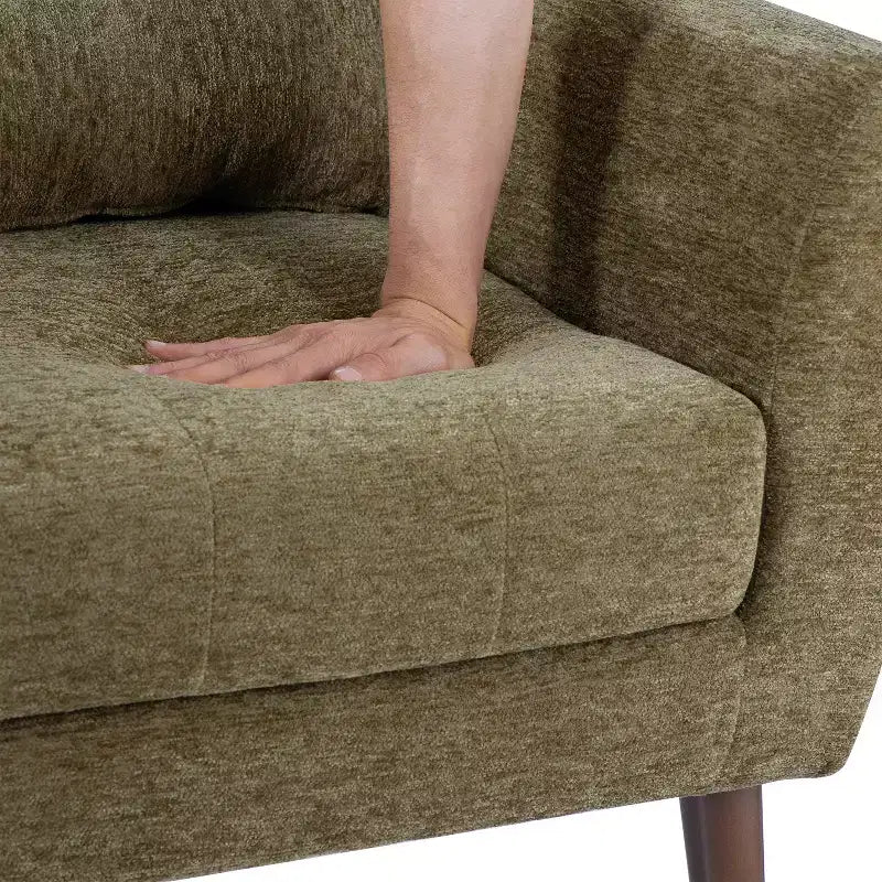 Chenille Upholstered Arm Chair, Comfy Soft Padded Lounge Chair with a Pillow and Solid Wood Legs, 4W-ModernLuxe