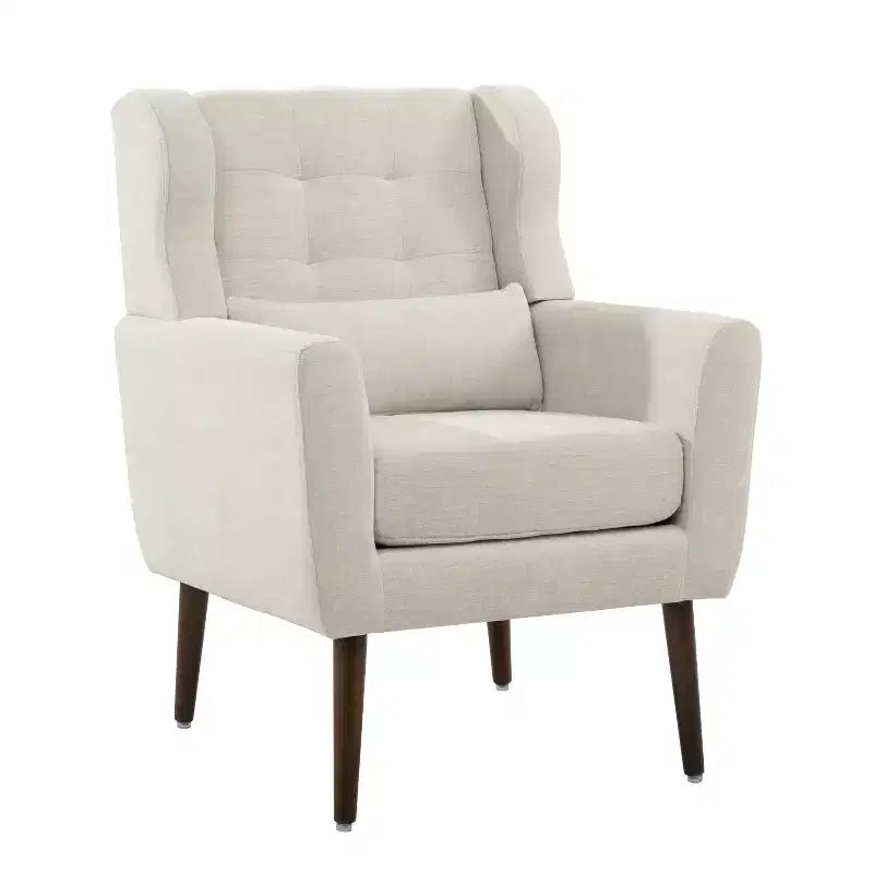 Chenille Upholstered Arm Chair, Comfy Soft Padded Lounge Chair with a Pillow and Solid Wood Legs, 4W-ModernLuxe