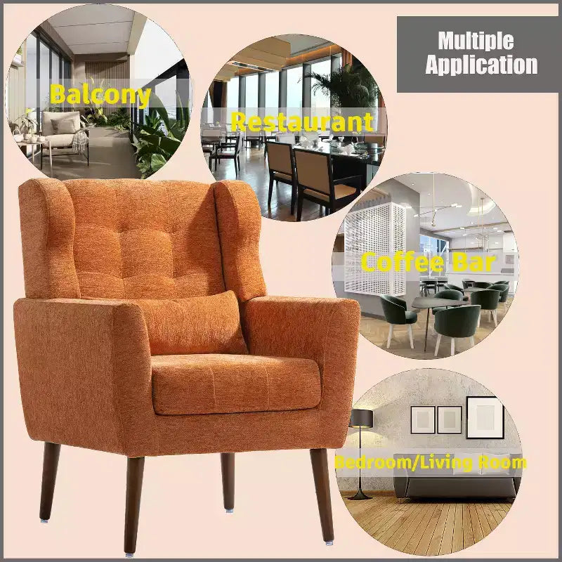 Chenille Upholstered Arm Chair, Comfy Soft Padded Lounge Chair with a Pillow and Solid Wood Legs, 4W-ModernLuxe