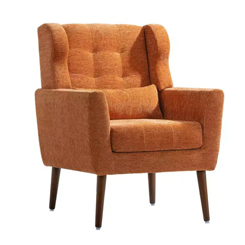Chenille Upholstered Arm Chair, Comfy Soft Padded Lounge Chair with a Pillow and Solid Wood Legs, 4W-ModernLuxe