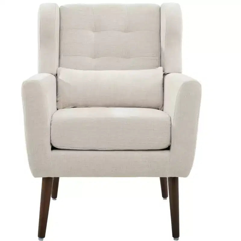 Chenille Upholstered Arm Chair, Comfy Soft Padded Lounge Chair with a Pillow and Solid Wood Legs, 4W-ModernLuxe