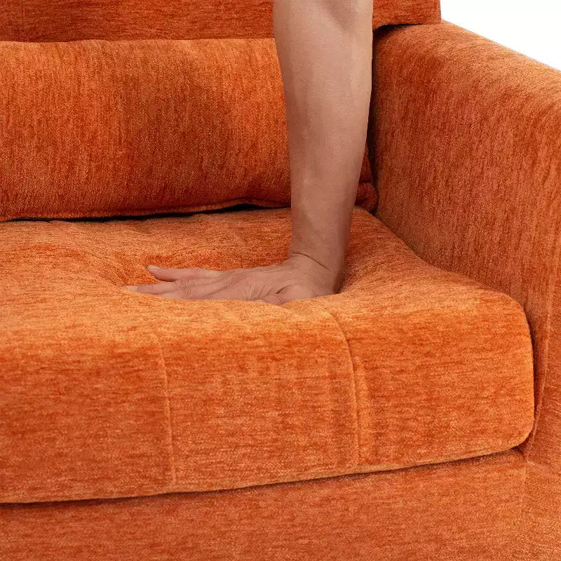 Chenille Upholstered Arm Chair, Comfy Soft Padded Lounge Chair with a Pillow and Solid Wood Legs, 4W-ModernLuxe