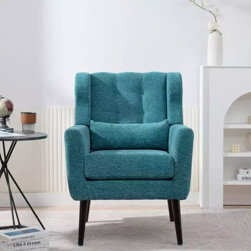 Chenille Upholstered Arm Chair, Comfy Soft Padded Lounge Chair with a Pillow and Solid Wood Legs, 4W-ModernLuxe