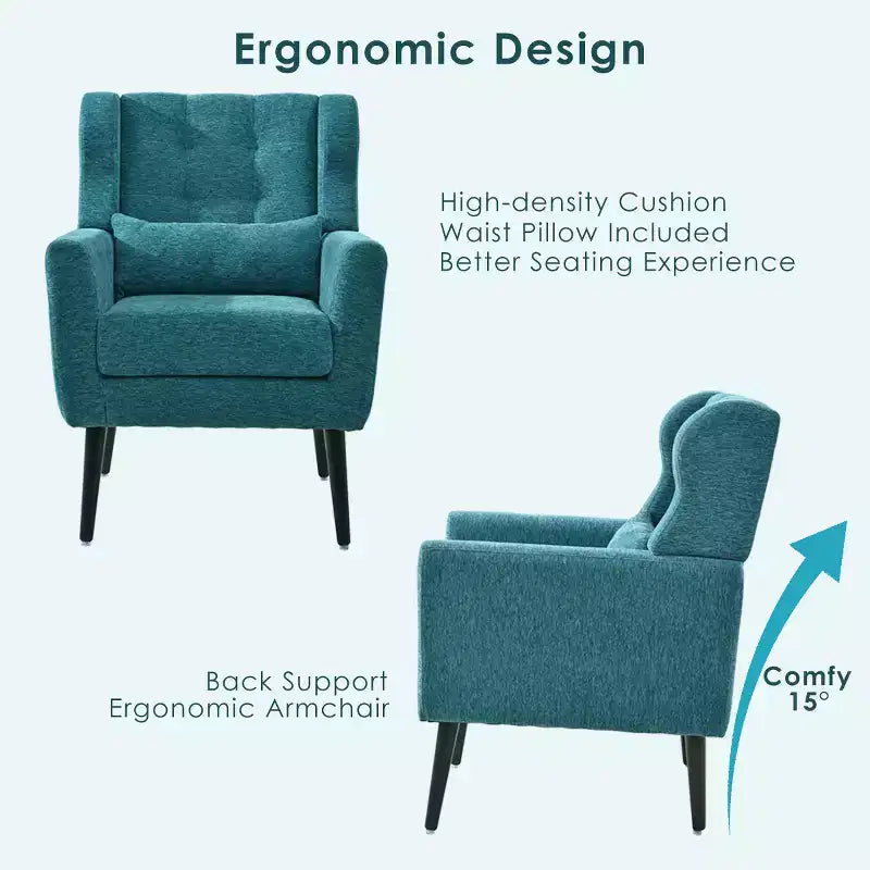 Chenille Upholstered Arm Chair, Comfy Soft Padded Lounge Chair with a Pillow and Solid Wood Legs, 4W-ModernLuxe