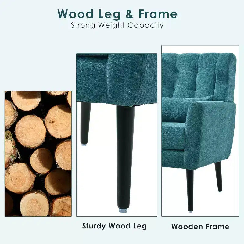 Chenille Upholstered Arm Chair, Comfy Soft Padded Lounge Chair with a Pillow and Solid Wood Legs, 4W-ModernLuxe