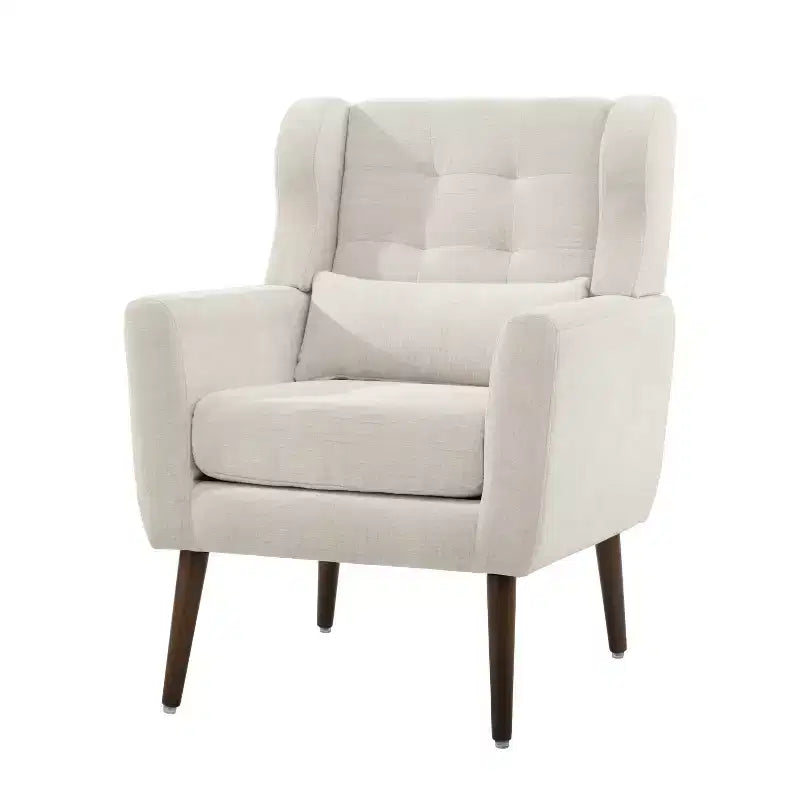 Chenille Upholstered Arm Chair, Comfy Soft Padded Lounge Chair with a Pillow and Solid Wood Legs, 4W-ModernLuxe