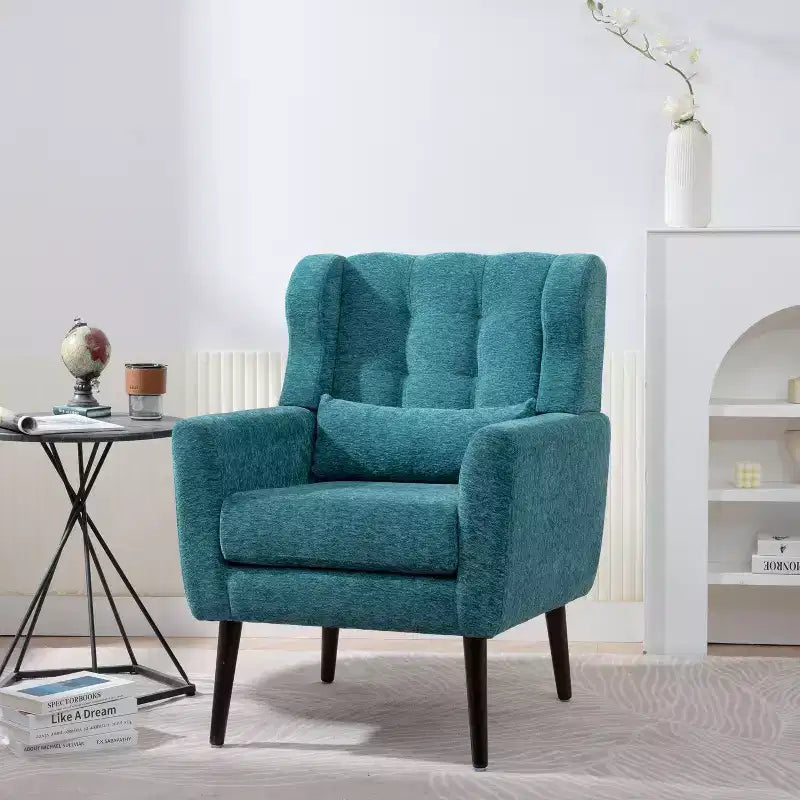 Chenille Upholstered Arm Chair, Comfy Soft Padded Lounge Chair with a Pillow and Solid Wood Legs, 4W-ModernLuxe