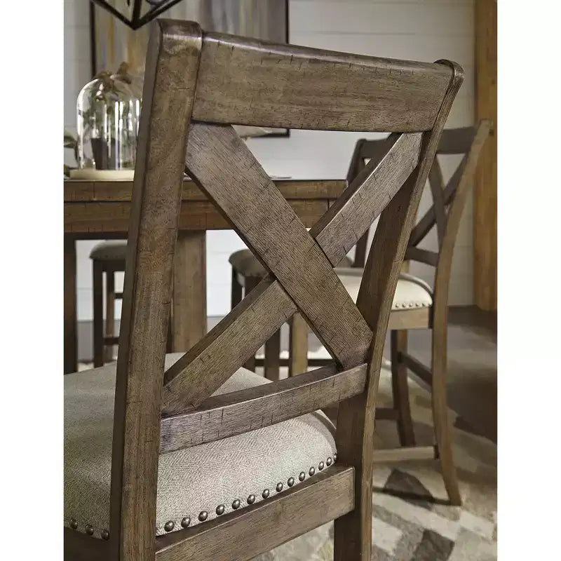 Signature Design by Ashley Morivile Counter Height Upholstered Barstool, Set of 2, Beige