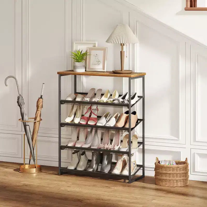 5-Tier Shoe Rack Organizer Industrial Style with Adjustable Shelves for Entryway Closet Hallway