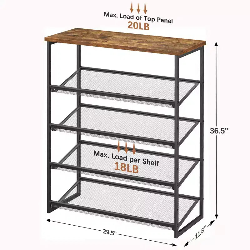 5-Tier Shoe Rack Organizer Industrial Style with Adjustable Shelves for Entryway Closet Hallway