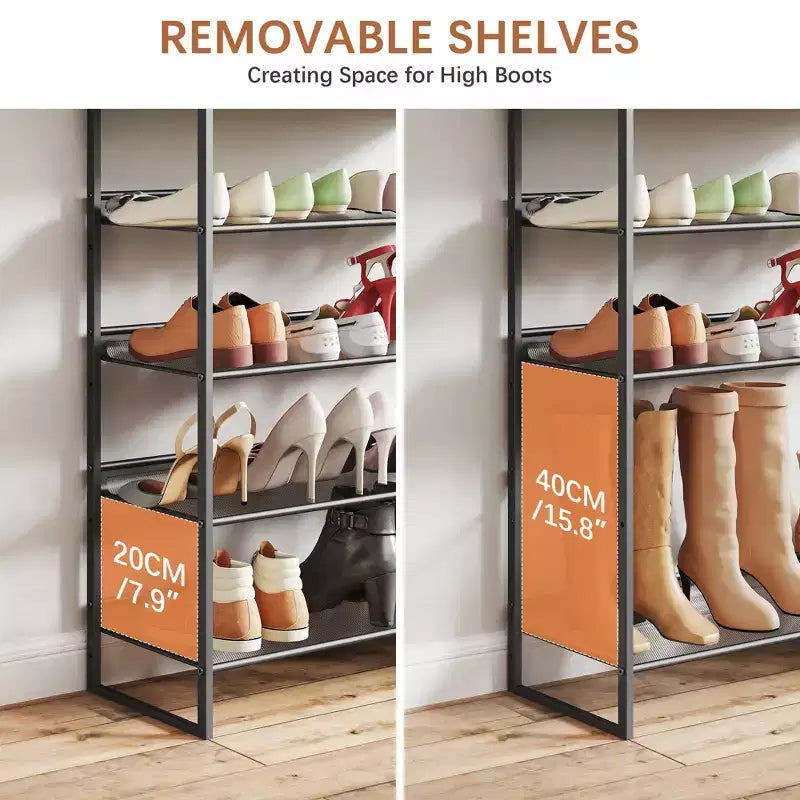 5-Tier Shoe Rack Organizer Industrial Style with Adjustable Shelves for Entryway Closet Hallway