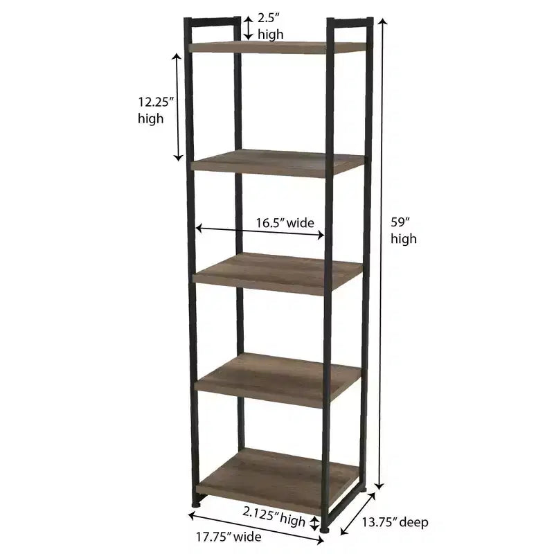 Household Essentials 59.1" Jamestown Narrow 5 Shelf Bookshelf