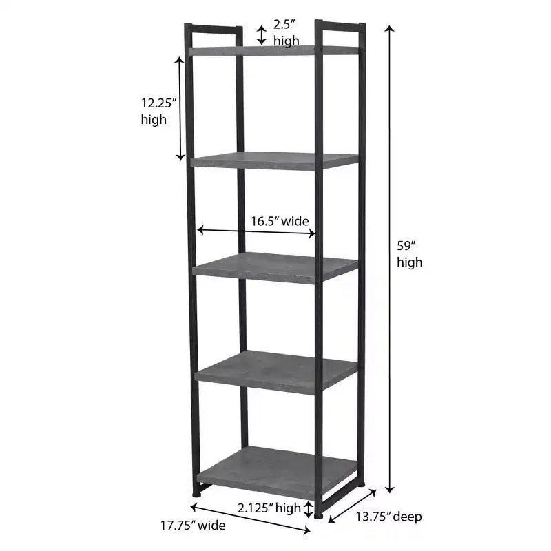 Household Essentials 59.1" Jamestown Narrow 5 Shelf Bookshelf