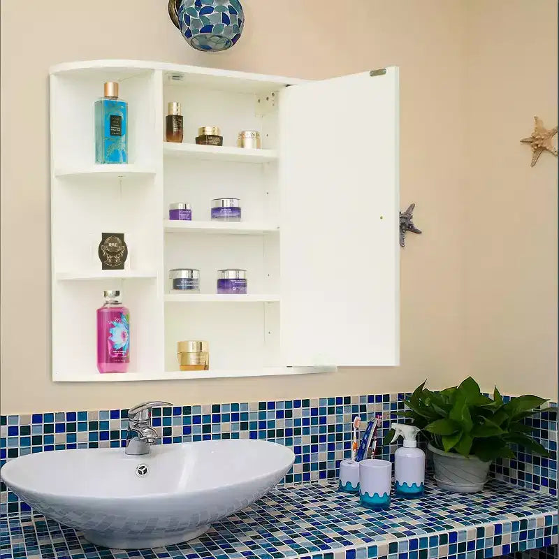 Basicwise Multifunctional White Wall Mount Medicine Cabinet with 4 Adjustable Inner Shelves and 6 Outer Shelves - Perfect as Bathroom Organizer