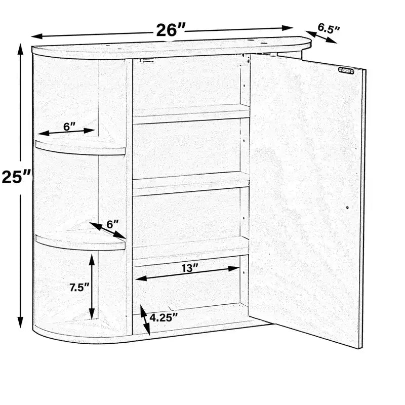 Basicwise Multifunctional White Wall Mount Medicine Cabinet with 4 Adjustable Inner Shelves and 6 Outer Shelves - Perfect as Bathroom Organizer