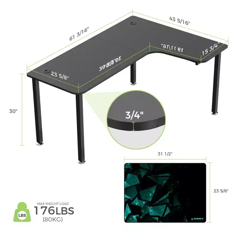 EUREKA ERGONOMIC 60x23 L-Shaped Office Desk