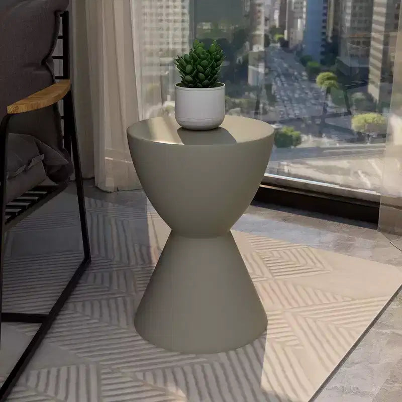 LeisureMod Loft Hourglass Fiberstone Side Table - Modern Indoor/Outdoor Accent Table