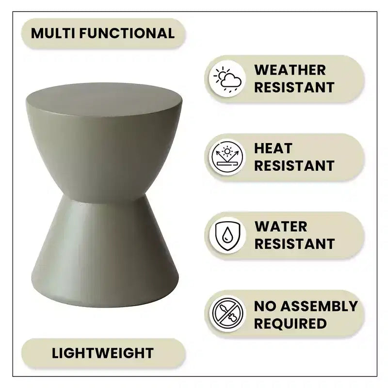 LeisureMod Loft Hourglass Fiberstone Side Table - Modern Indoor/Outdoor Accent Table