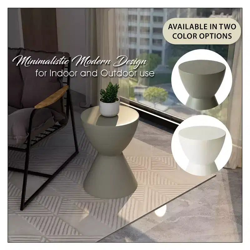 LeisureMod Loft Hourglass Fiberstone Side Table - Modern Indoor/Outdoor Accent Table