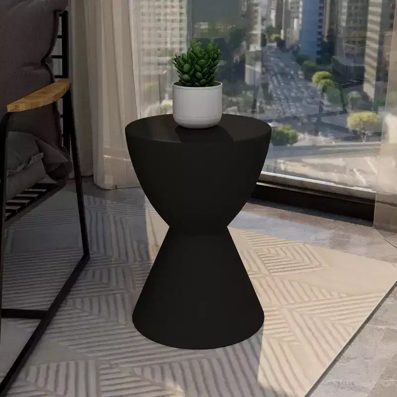 LeisureMod Loft Hourglass Fiberstone Side Table - Modern Indoor/Outdoor Accent Table
