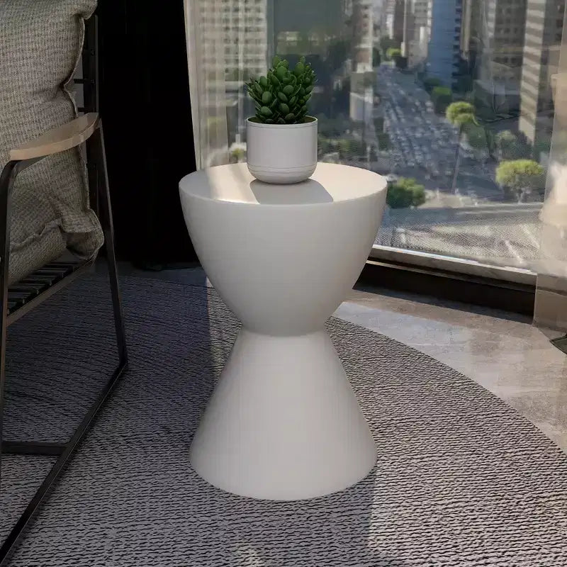 LeisureMod Loft Hourglass Fiberstone Side Table - Modern Indoor/Outdoor Accent Table