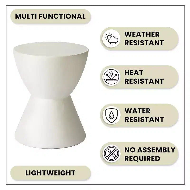 LeisureMod Loft Hourglass Fiberstone Side Table - Modern Indoor/Outdoor Accent Table