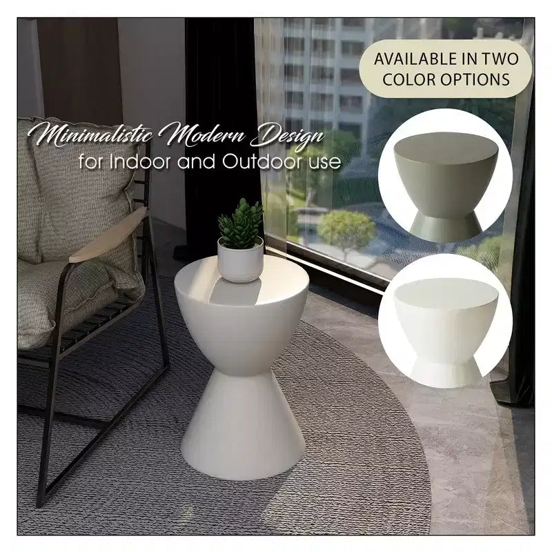 LeisureMod Loft Hourglass Fiberstone Side Table - Modern Indoor/Outdoor Accent Table