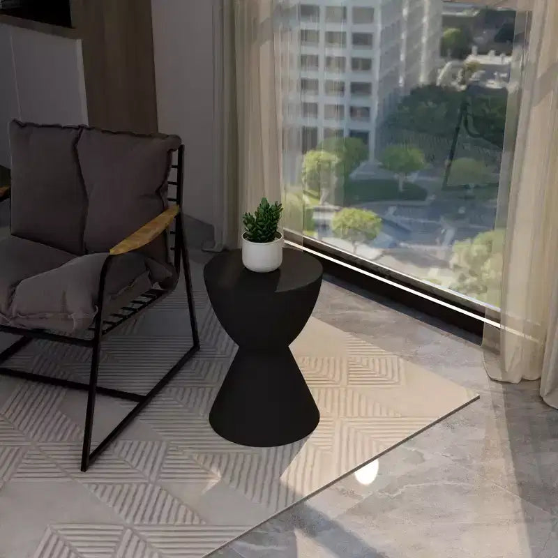 LeisureMod Loft Hourglass Fiberstone Side Table - Modern Indoor/Outdoor Accent Table