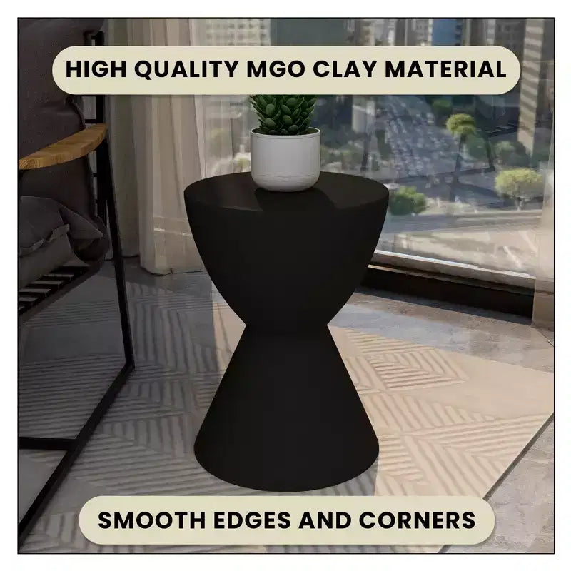 LeisureMod Loft Hourglass Fiberstone Side Table - Modern Indoor/Outdoor Accent Table