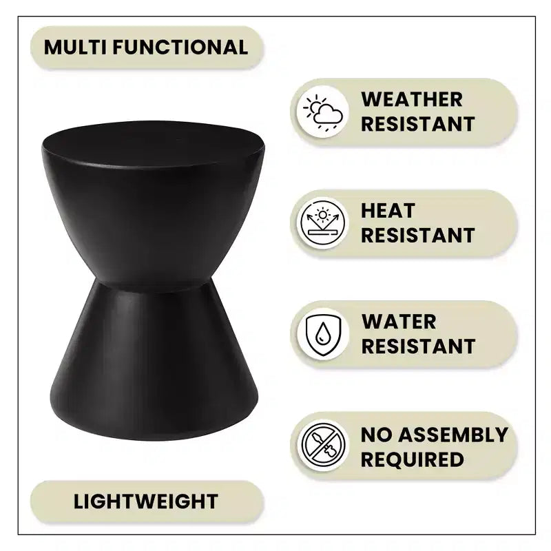 LeisureMod Loft Hourglass Fiberstone Side Table - Modern Indoor/Outdoor Accent Table
