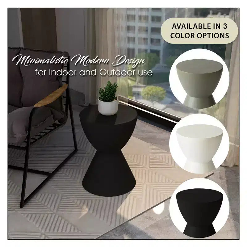 LeisureMod Loft Hourglass Fiberstone Side Table - Modern Indoor/Outdoor Accent Table