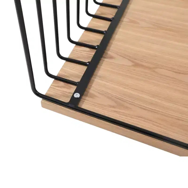 LeisureMod Walden Modern Rectangular Coffee Table - Wood Veneer Top with Architectural Ribbed Wireframe Steel Base