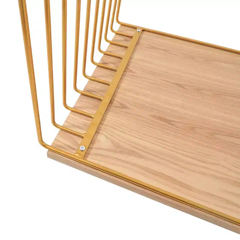 LeisureMod Walden Modern Rectangular Coffee Table - Wood Veneer Top with Architectural Ribbed Wireframe Steel Base