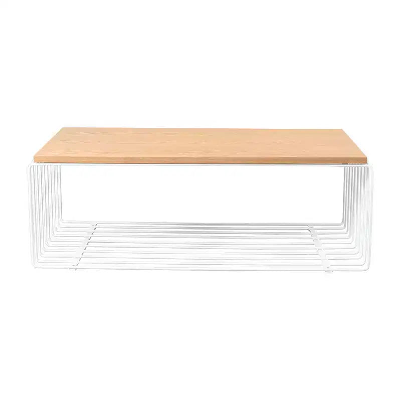 LeisureMod Walden Modern Rectangular Coffee Table - Wood Veneer Top with Architectural Ribbed Wireframe Steel Base