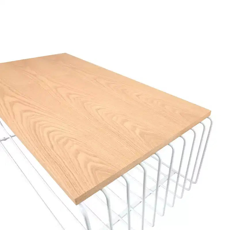 LeisureMod Walden Modern Rectangular Coffee Table - Wood Veneer Top with Architectural Ribbed Wireframe Steel Base